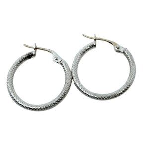 SOLID 14K WHITE GOLD TEXTURED SMALL HOOP PIERCED EARRINGS~1.29 GRAMS